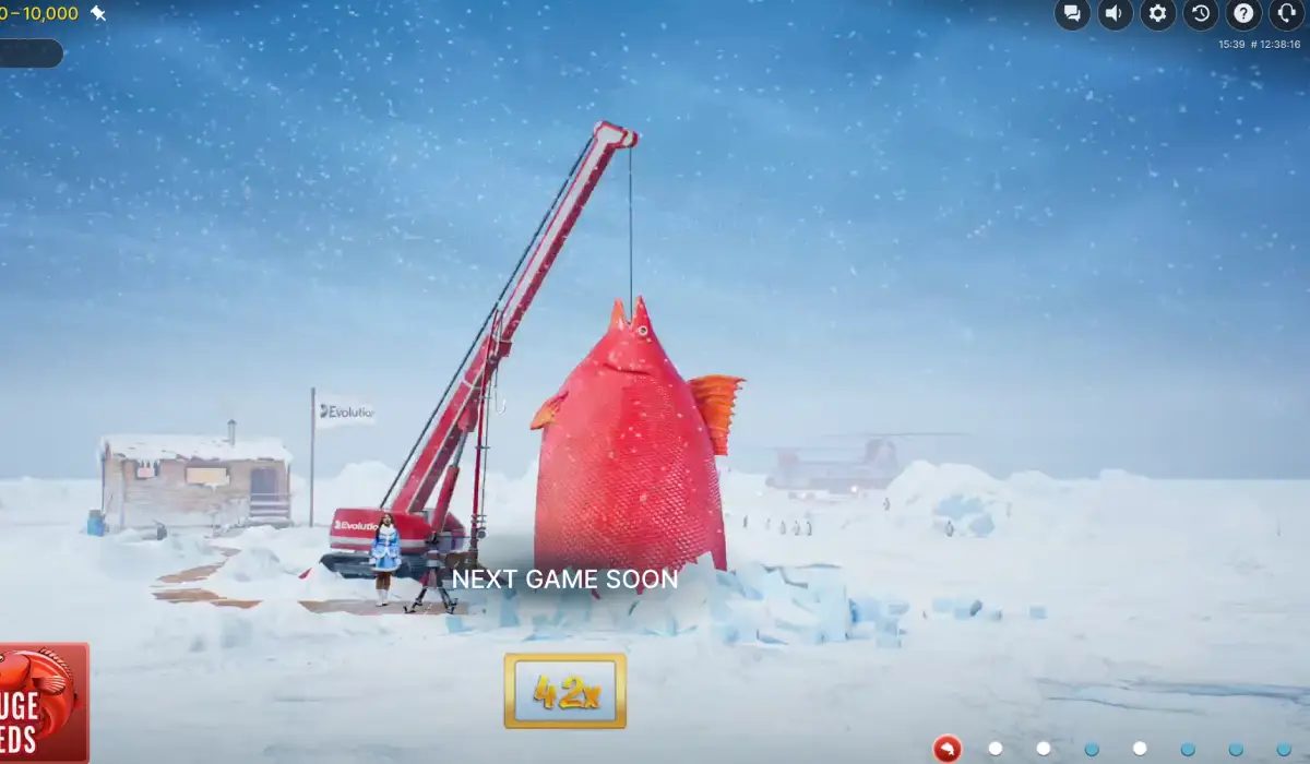 Screenshot del gameplay Ice Fishing con il risultato della ruota e il pannello delle statistiche