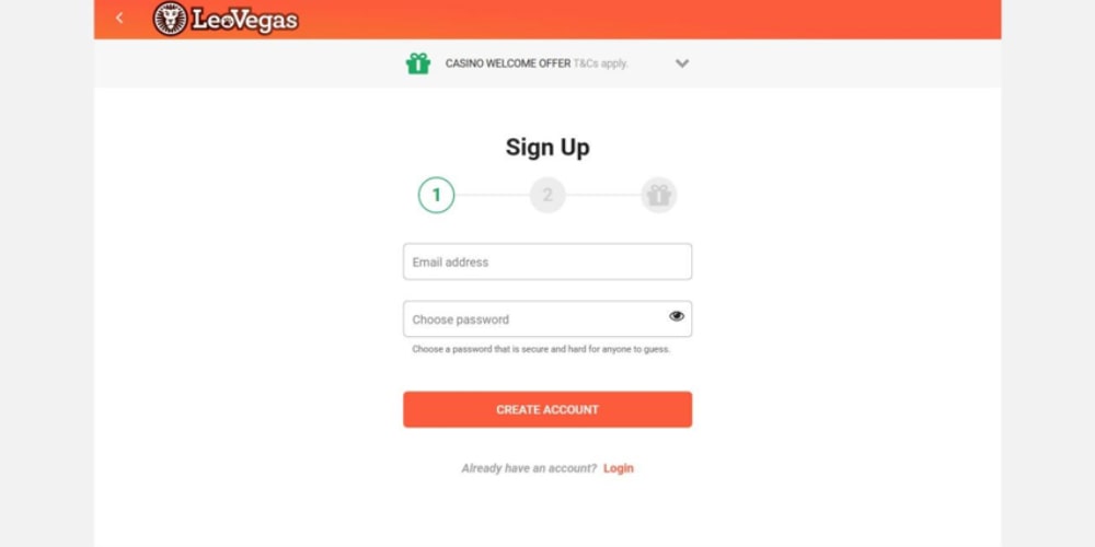 LeoVegas Casino Registration Step 1